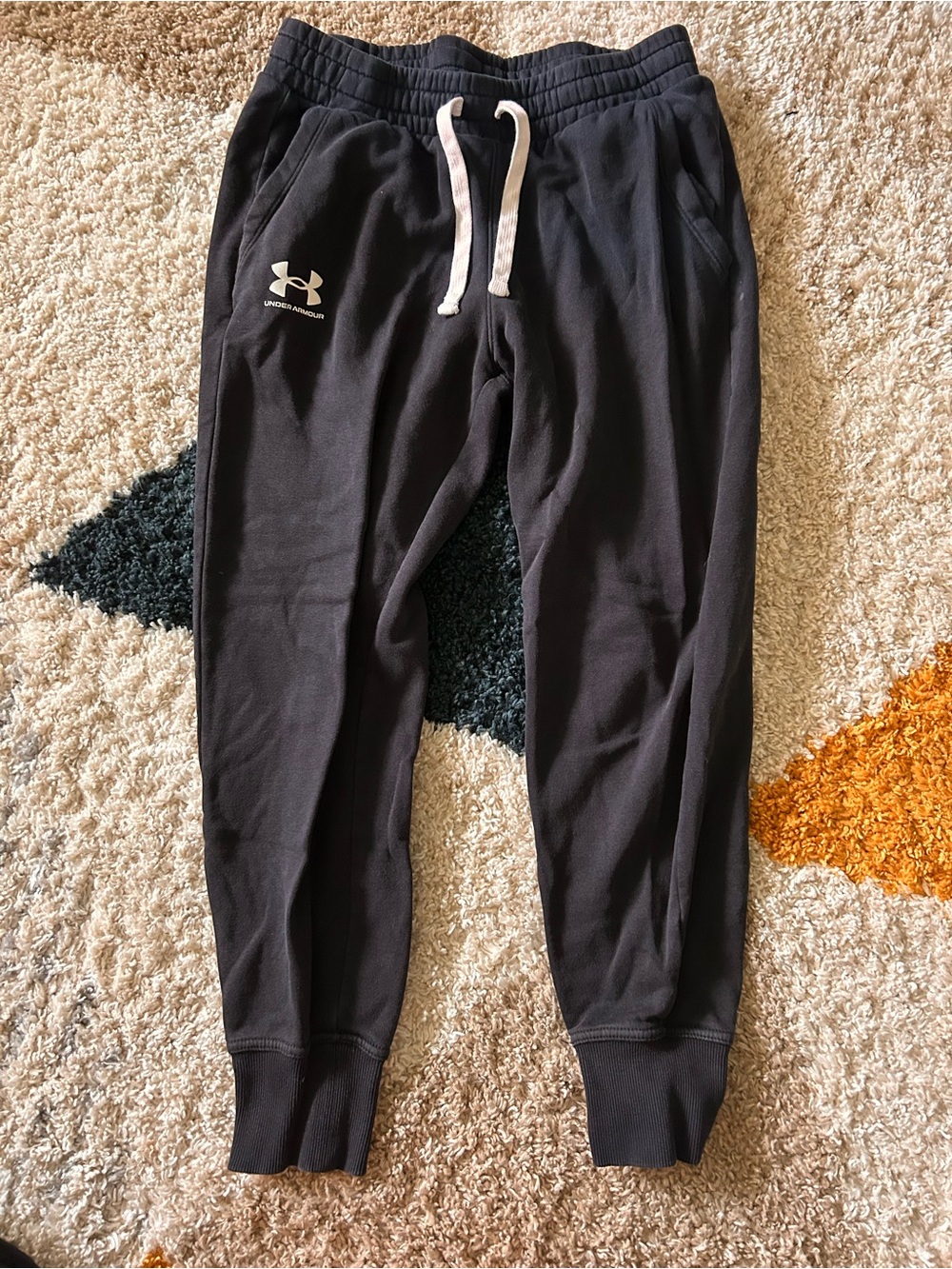 Under Armour Black Kids Jogger Sweatpants with White Drawstring